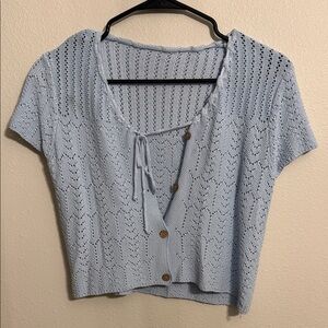 Light Blue Knit Button-Up Top
